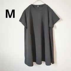 ♥レディーストップスブラック黒TシャツМサイズ体型カバー半袖チュニック
