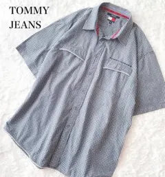 TOMMY JEANS 刺繍ロゴ チェック シャツ 半袖 ビッグシルエット