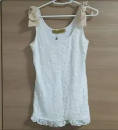 CECIL McBEE リボン レース  タンクトップ ノースリーブ ローズ 花