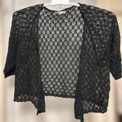 EARTH MUSIC& ECOLOGY レース編みカーディガン ブラック