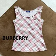 バーバリーブルーレーベル　タンクトップ　 M 白赤ノバチェック　袖フリル　綿