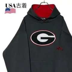 USA古着 カレッジパーカー チャコール XXL ジョージア大学 刺繍スウェット