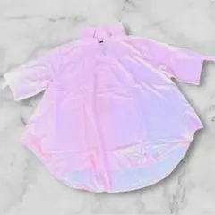 半袖 シャツ Vネック ブラウス シフォン 無地 五分袖 ピンク