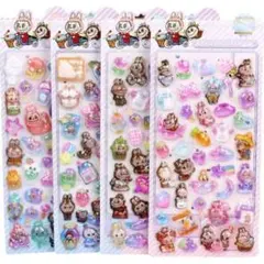 超人気　LABUBU ラブブ 3D 立体クリスタルステッカー ４枚セット