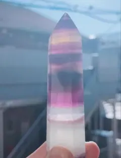 300円から★天然色フローライトポイント★紫・ピンク・ミルキーカラー 91mm