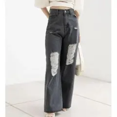 ダメージワイドデニムPT＊Chico＊グレー