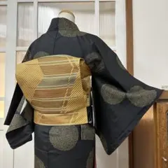 名古屋帯　正絹　本場筑前博多織　幾何学模様織り出し　狐色　全長369幅31