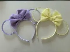 ディズニー ドットリボン・レースカチューシャ 黄色　紫　イエロー　パープル