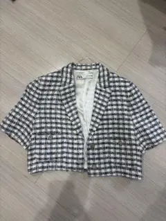 ZARA 韓国風　チェック柄ショートテーラードジャケット