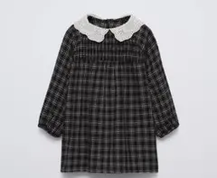 【美品】ZARA 刺繍カラー付きチェック ワンピース