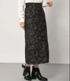 PAGEBOY ペイズリー柄 ロングスカート タイト 黒 M 秋冬 総柄