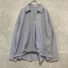 グラシア(M)スキッパーブラウス＊ストライプ＊裾タック＊長袖＊ハニーズ＊シンプル