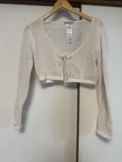 ZARA ホワイト クロップドカーディガン L