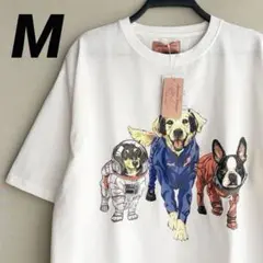 新品　メンズ　コリスコ　アニマルビレッジ　犬柄　Tシャツ　宇宙飛行士　白　M