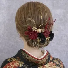 レッドブラック♡金箔付♡髪飾り ヘッドドレス 前撮り 成人式 卒業式 七五三