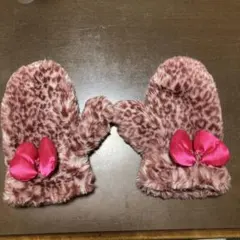 [10%オフ！]ミニーマウス　ヒョウ柄ミトン/ピンク