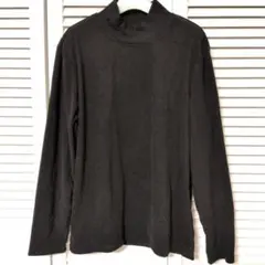 メンズブラック ハイネック 長袖カットソー/ピーチスキン/ブラック