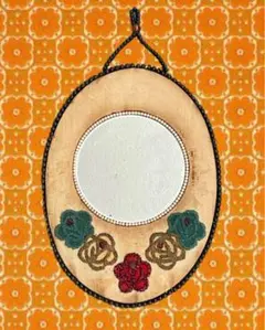 ◆昭和レトロ◆ヴィンテージ 刺繍入り 壁掛けミラー 鏡
