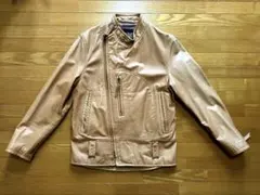 ベージュ レザー シングルライダースジャケット Mサイズ