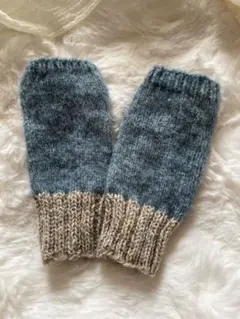 ウール100%！あったかハンドウォーマー ブルーグリーン×ベージュ