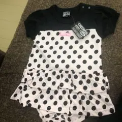 ベビードール ワンピース ピンク×黒ドット 2段フリル