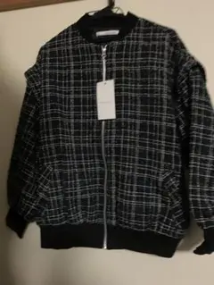 グリーンパークス新品★ツイードチェックブルゾン・紺・F