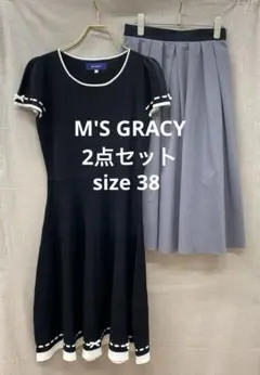 M'S GRACY 半袖 ひざ丈ワンピース ネイビー×ホワイト 40 - メルカリ