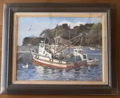 真作】絵画 増田要人 油彩SM 港 力強いタッチ 温かみのある風景画 U96