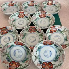 古伊万里 小鉢 色絵 鉢 丸皿 和食器 江戸 伊万里 陶器花柄動物絵柄 A583