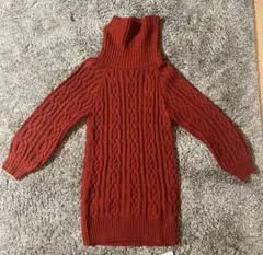 NICE CLAUP ケーブル編みタートルネックワンピース 赤