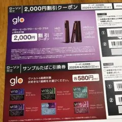 glo 2,000円割引クーポン・サンプルたばこ引換券