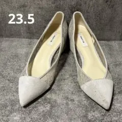 【フレイアイディー】レース スエード ポインテッドトゥパンプス　グレー　上品