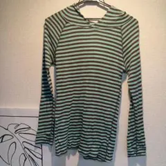 フード付き長袖Tシャツ ミントカラーと茶色のストライプ
