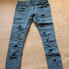 one  way  レース付きダメージジーンズ