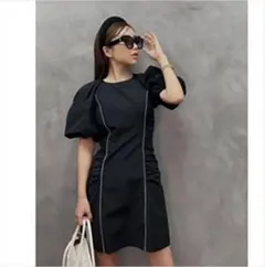 eimyistoire サイドギャザーボリュームスリーブミニワンピース　S