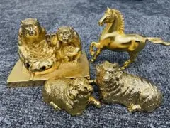 ゴールド調 置物 4点セット 猿 馬 羊 インテリア