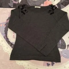 美品 ルネ リボン付きダークグレー長袖ニット