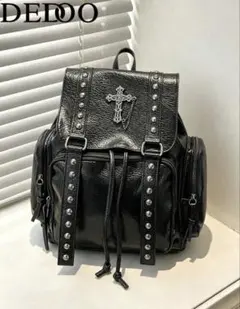 DELOO スタッズ クロスモチーフ リュック ブラック