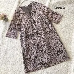 tesera 花柄 Vネック チュニック L ワンピース 七分袖 ニッセン