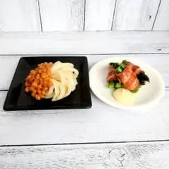 食品サンプル まいづる いか納豆 アスパラのベーコン巻き おつまみセット