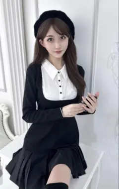 シャツドッキングフレアニットミニワンピース[dr812]