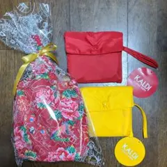 カルディ ☆客家柄ミニトートバッグセット 花布袋　エコバッグ赤、黄色