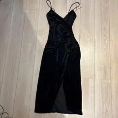 黒 ベルベット キャミソール ロングワンピース