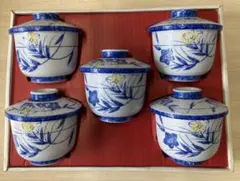 【蓋付き 茶碗蒸し器 5客セット】和食器花柄 蒸 し碗 箱付きのサムネイル