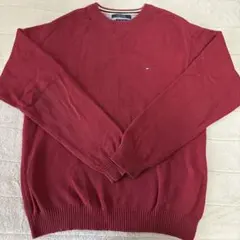 TOMMY HILFIGER 赤 Vネック セーター L