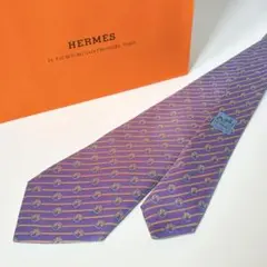 美品 HERMES ネクタイ ピンク 馬蹄 ツイル 総柄 父の日 シルク 人気