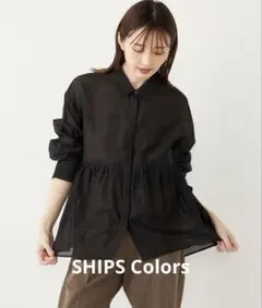 SHIPS Colors ペプラム シアーシャツ 長袖 ブラックのサムネイル
