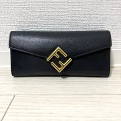 ✨美品✨FENDI　FFダイヤモンド　長財布　フラップ　ゴールド金具　黒