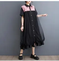 大きいサイズ ワンピース　レース　花柄　レディース 春夏　 新品 ピンク半袖