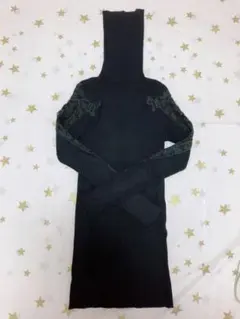 新品未使用！リブニット 肩レース タートルネック 黒 ブラック S～M